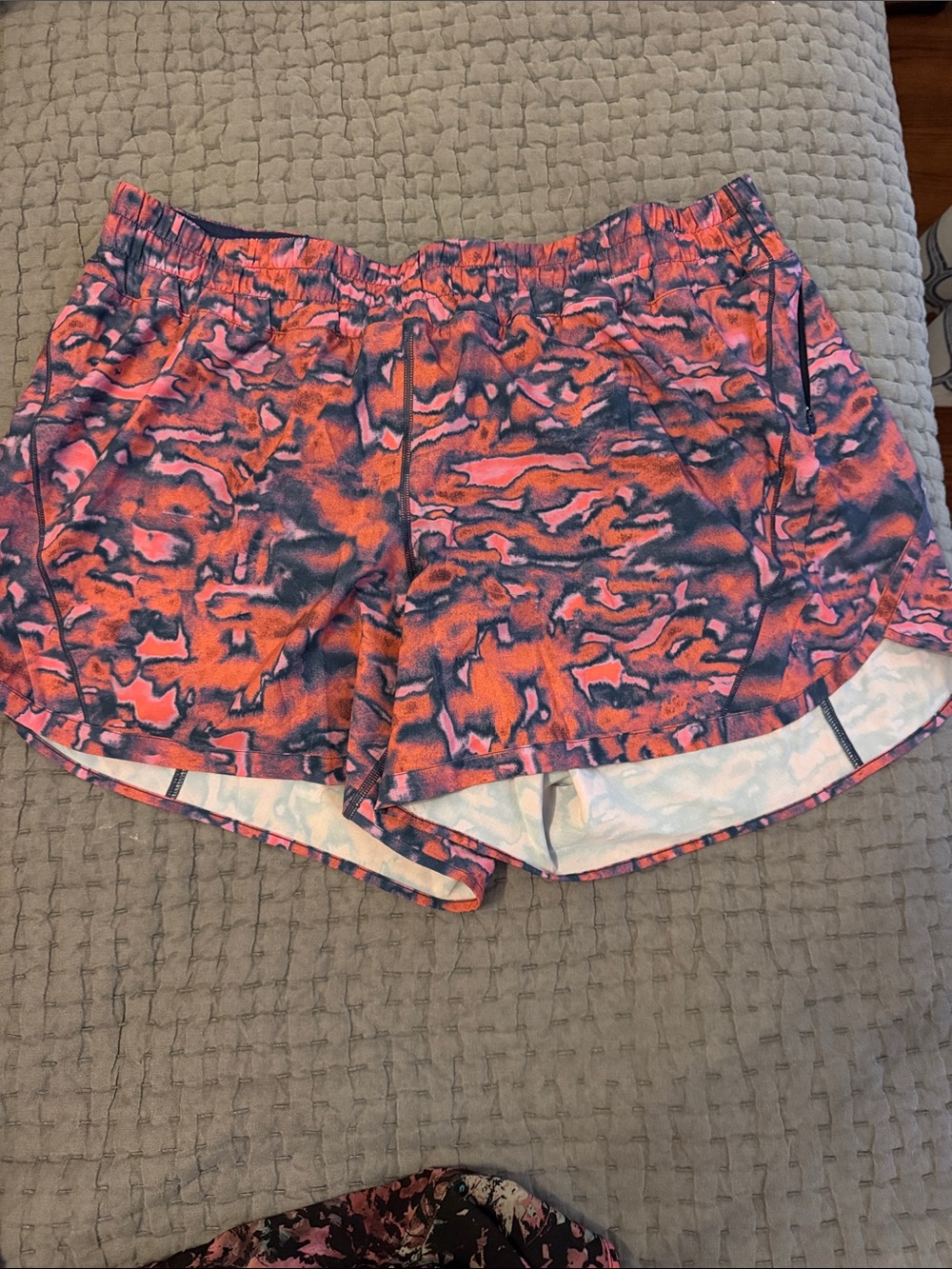 lululemon athletica Coral and Navy Patterned Running Shorts